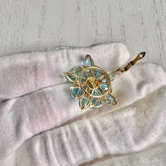 Vintage Blue Topaz Cluster with Diamond Pendant, Blue Topaz Jewelry - Picture 4 of 8